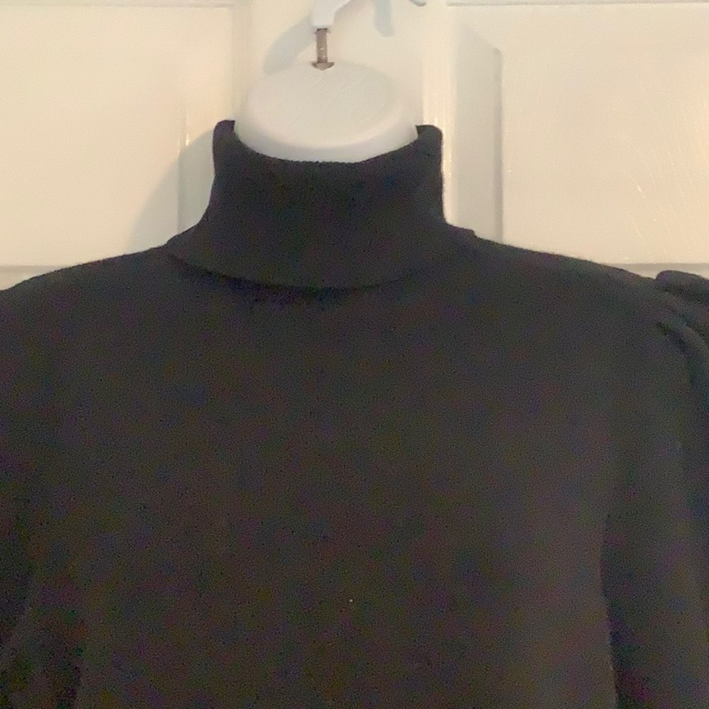 WHO WHAT WEAR Black Turtle Neck Puffy Sleeved Long Sweater Dress - Picture 4 of 7